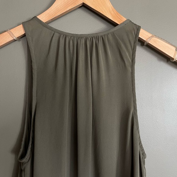 Joie Airlan Tank Top Sz XS Silk Tassel Sleeveless Blouse Olive Army Green Sheer - Picture 14 of 16